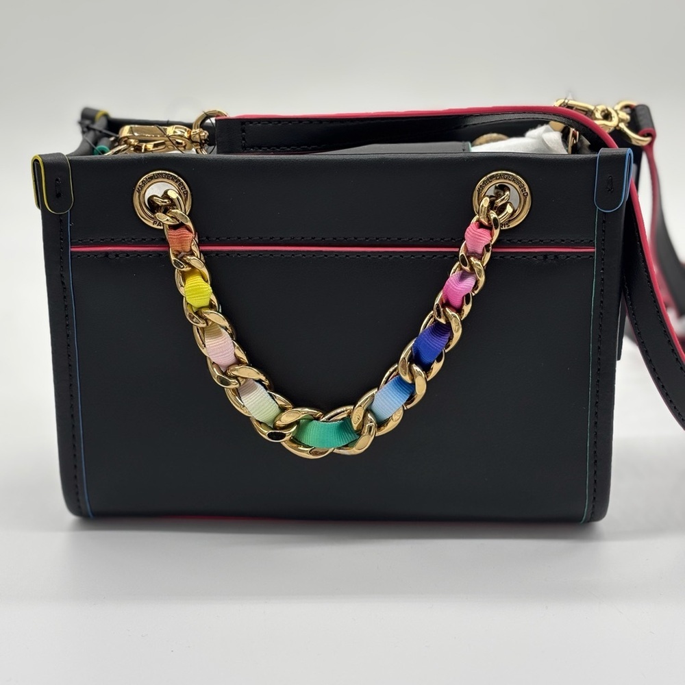 Karl Lagerfeld Black and Pink Leather Crossbody Bag with Multicolor Chain - Picture 2 of 13